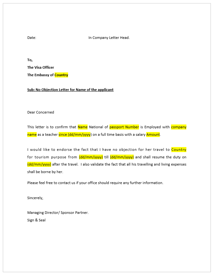 child travel no objection letter